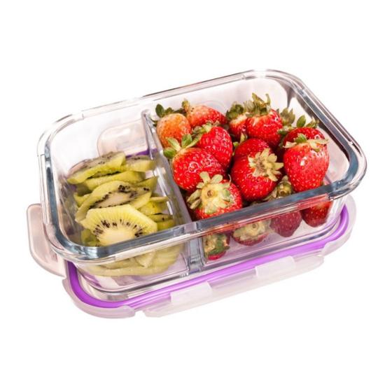 Imagem de 2 Peças-Pote de Vidro c/ Divisória e Tampa Hermética 640ML Fitness