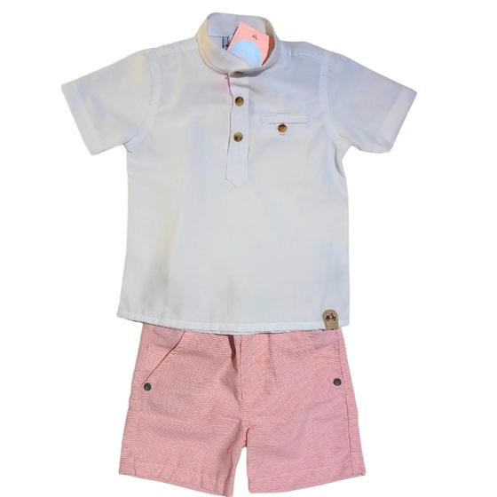 Imagem de 2 peças rosa branco casamento menino conjunto camisa e bermuda social infantil masculina