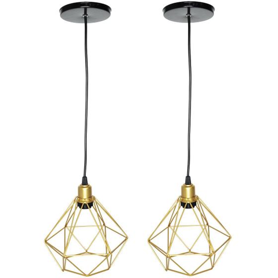 Imagem de 2 Pendente Aramado Diamante Luminária Lustre Luxo Pequeno Teto Retrô Agp Ilumini Industrial