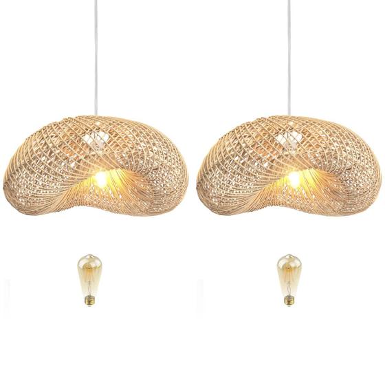 Imagem de 2 Pendente De Fibra Natural Em Rattan Molusco Nat70 + Led