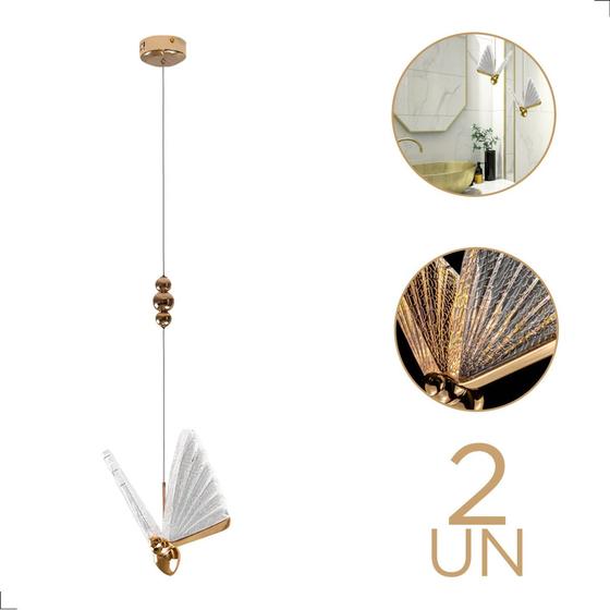 2 Pendente Moderno Luminaria Borboleta Libelula Gold Bivolt 3000k Menor preço em 2 Pendente Moderno Luminaria Borboleta Libelula Gold Bivolt 3000k