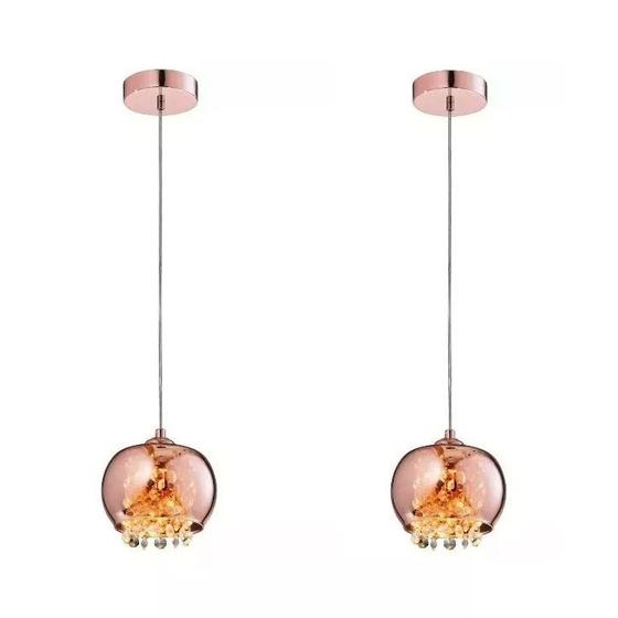 2 Pendente Vidro Com Cristal Cobre Lavabo Sala Ø13cm Alz90 Menor preço em 2 Pendente Vidro Com Cristal Cobre Lavabo Sala Ø13cm Alz90