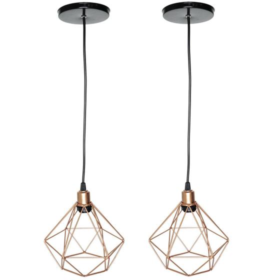 Imagem de 2 Pendentes Aramado Diamante Cabo 2 Mt Luminária Lustre Luxo Industrial Teto Retrô Agp Ilumini