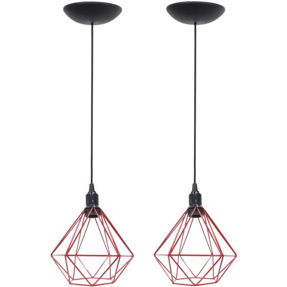 Imagem de 2 Pendentes Aramado Diamante Luminária Lustre P Teto Retrô Vintage Industrial Balcão Agp Ilumini