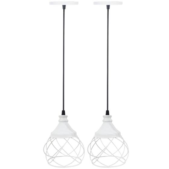 Imagem de 2 Pendentes Aramado Esfera Balonê Branco Lustre Luminária Teto Regulável Sala Cozinha Industrial Agp