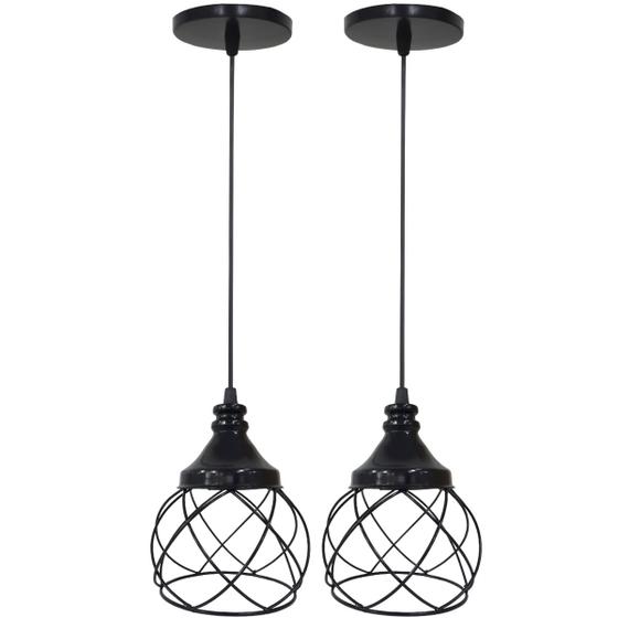 Imagem de 2 Pendentes Aramado Esfera Balonê Lustre Luminária Teto Regulável Sala Cozinha Industrial Agp