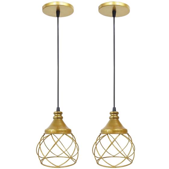 Imagem de 2 Pendentes Aramado Esfera Balonê Lustre Luminária Teto Regulável Sala Cozinha Industrial Agp