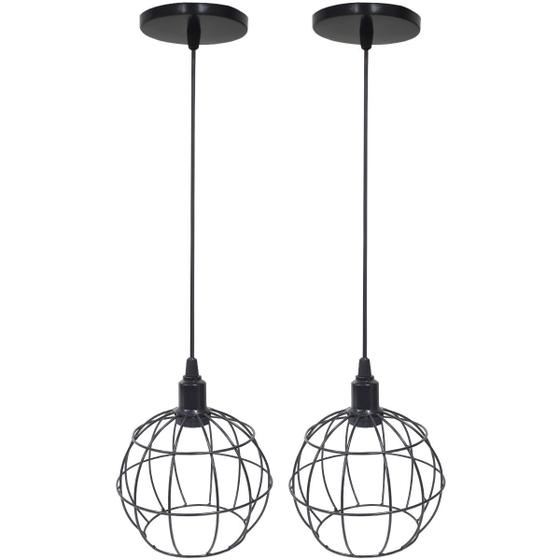 Imagem de 2 Pendentes Aramado Globo Luminária Lustre Luxo Teto Retrô Vintage Balcão Agp Ilumini Industrial