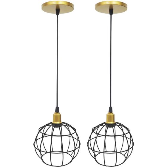 Imagem de 2 Pendentes Aramado Globo Luminária Lustre Luxo Teto Retrô Vintage Balcão Agp Ilumini Industrial