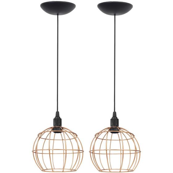 Imagem de 2 Pendentes Aramado Globo Luminária Lustre Teto Retrô Vintage Industrial Balcão Agp Ilumini