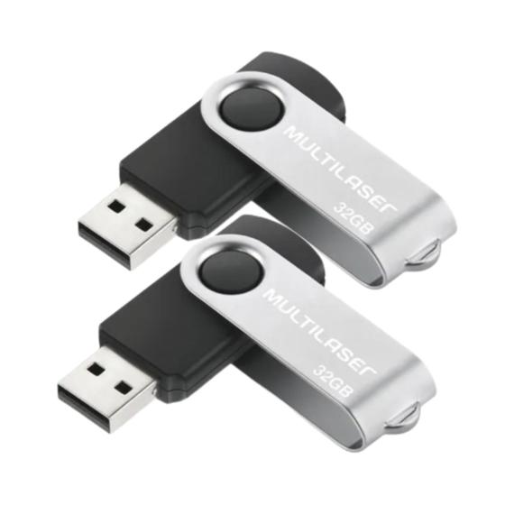 Imagem de 2 Pendrive Multilaser Twist 2.0 Preto E Prateado / Preto KIT