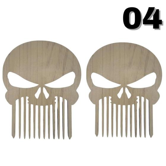 Imagem de 2 Pentes Para Bigode E Barba Modelo 04 Caveira Cor Bege Mdf