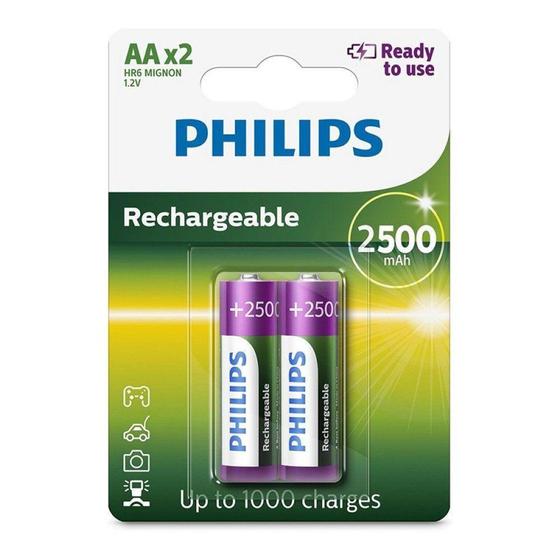 2 Pilhas Recarregáveis Philips Aa 2500 mAh Originais Pequena Prontas pro Uso RTU Menor preço em 2 Pilhas Recarregáveis Philips Aa 2500 mAh Originais Pequena Prontas pro Uso RTU