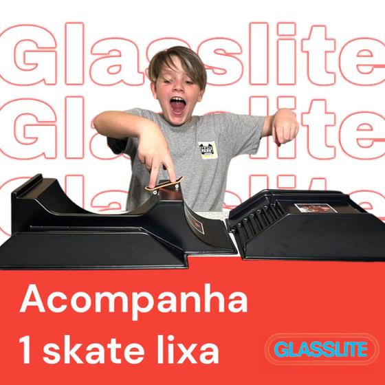 Imagem de 2 Pista De Skate Dedo Rampa Half Corrimão Escada Glasslite  PRETA