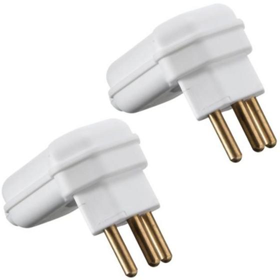Imagem de 2 Plug Plugue Macho 3 Pinos 20a 90 Graus Prensa Cabos Branco Margirius