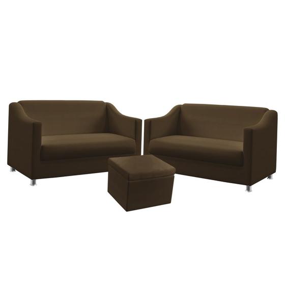 Imagem de 2 Poltronas Almofadada Alya Com Puff Quasar Sued Marrom Aradecor