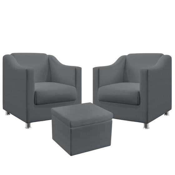 Imagem de 2 Poltronas Alya Com Puff Quasar Sued Cinza Aradecor