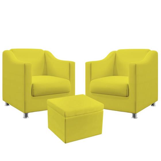 Imagem de 2 Poltronas Estofada Alya com Puff Quasar Sued Amarelo Aradecor