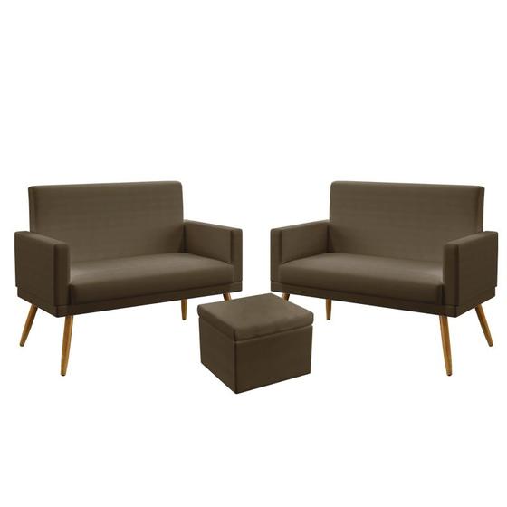 Imagem de 2 Poltronas Namoradeira Nina Com Rodapé Com Puff Quasar Sued Capuccino Aradecor