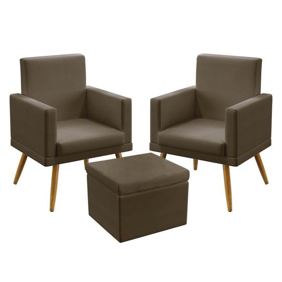 Imagem de 2 Poltronas Vega Almofadada com Rodapé com Puff Quasar Sued Capuccino Aradecor
