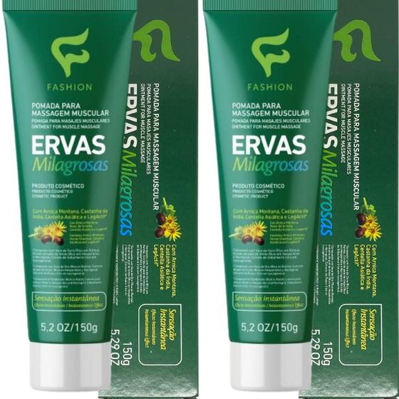 Imagem de 2 Pomada para Massagem Muscular Fashion Cosméticos Ervas Milagrosas Bisnaga 150g