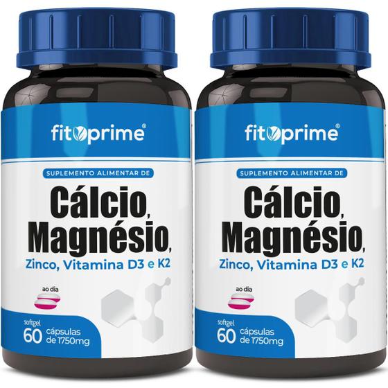 Imagem de 2 Pote Cálcio Magnésio Zinco Vitaminas D3 K2 Com 60 Cápsulas Fitoprime