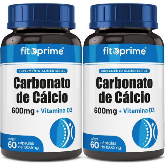 Imagem de 2 Pote Carbonato De Cálcio 600 + Vitamina D3 Fitoprime 60 Cápsulas