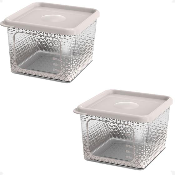 Imagem de 2 Pote Para Alimentos Transparente Prisma 850ml Com Tampa