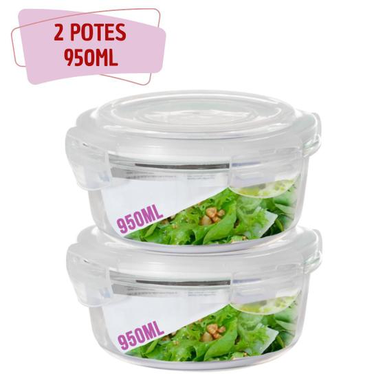 Imagem de 2 Potes Hermetico 950ml Redondo Vidro Multiuso Microondas