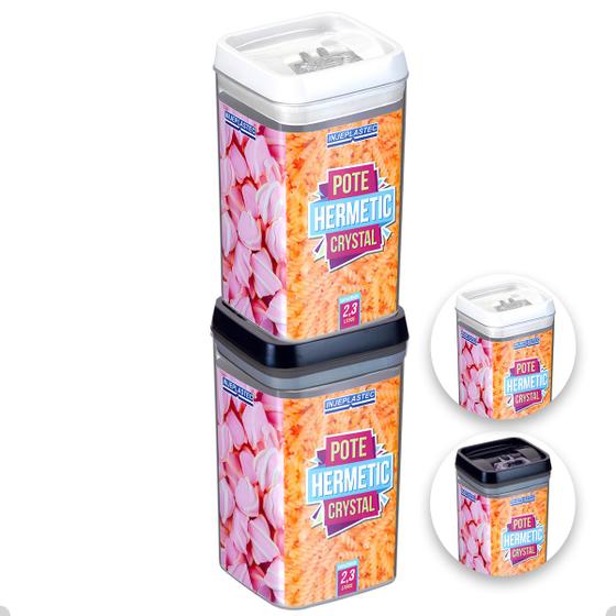 Imagem de 2 Potes Hermético Acrílico Quadrado Grande Com Trava 2300 Ml