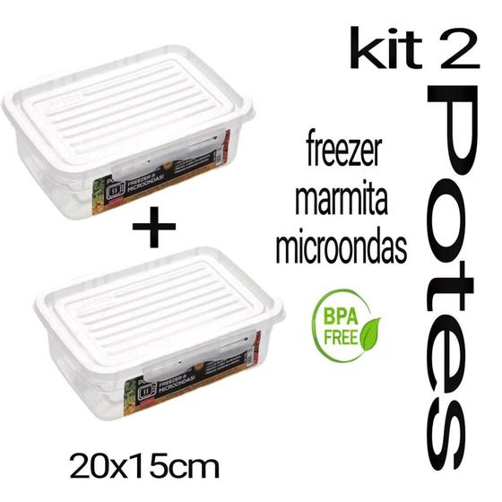 Imagem de 2 Potes Hermeticos Para Freezer E Microondas Retangulares marmita vasilhame plastico 