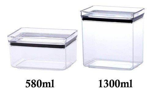 Imagem de 2 Potes Herméticos Retangular 580ml e 1300ml para armazenamento de alimentos