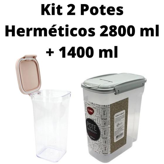 Imagem de 2 Potes Herméticos Trava Fácil Organizador 2800 Ml + 1400 Ml