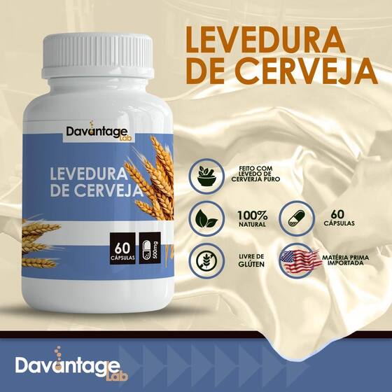 2 Potes Levedura de Cerveja Suplemento Alimentar Natural 100 Puro Original em Cápsulas - Davantage Lab