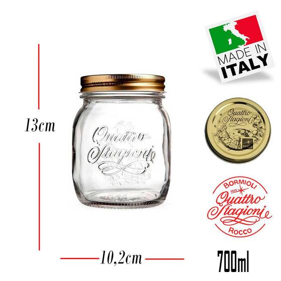 Imagem de 2 Potes Quattro Stagioni 700ml de vidro com fechamento hermético Bormioli Rocco para conservação de alimentos