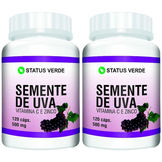 Imagem de 2 Potes Semente de Uva com Zinco e Vitamina C 240 Cáps Status Verde