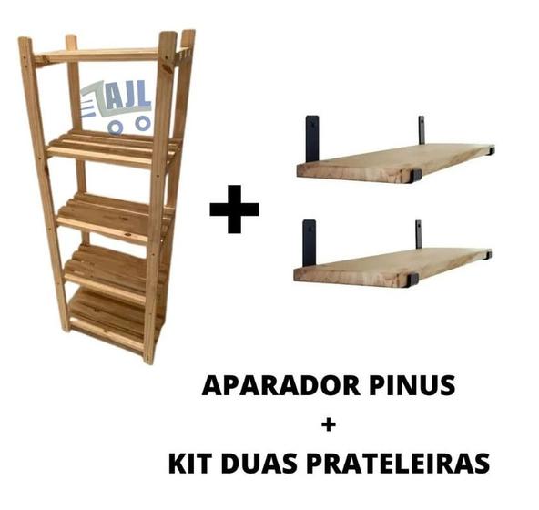 Imagem de 2 Pratileiras + Aparador Pinus Cozinha Organizador Para Banheiro e Lavanderia