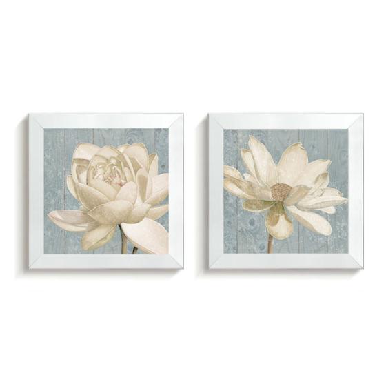 Imagem de 2 Quadros Decorativos Flores Retro Moldura Caixa Alta Vidro