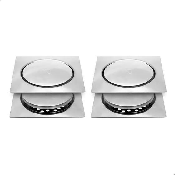 Imagem de 2 Ralo Inteligente Sistema Click 10x10 Aço Inox Para Banheiro