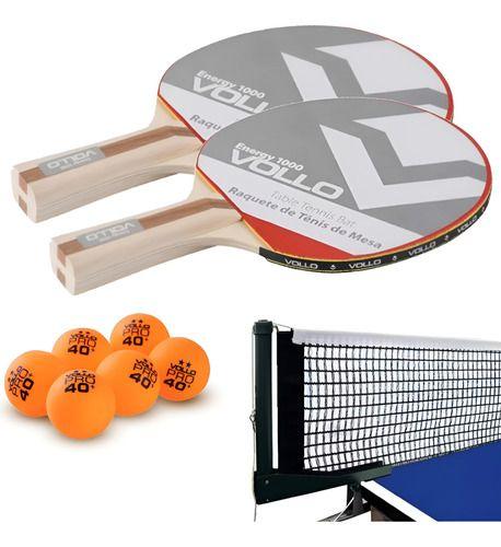 Imagem de 2 Raquetes Ping Pong Vollo Energy 6 Bola 2 Star Rede Alicate