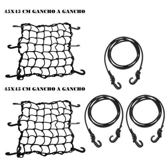 Imagem de 2 Rede Elastica Aranha Carga 45x45 Gancho A Gancho Preta, 3 Elasticos 1,5 M