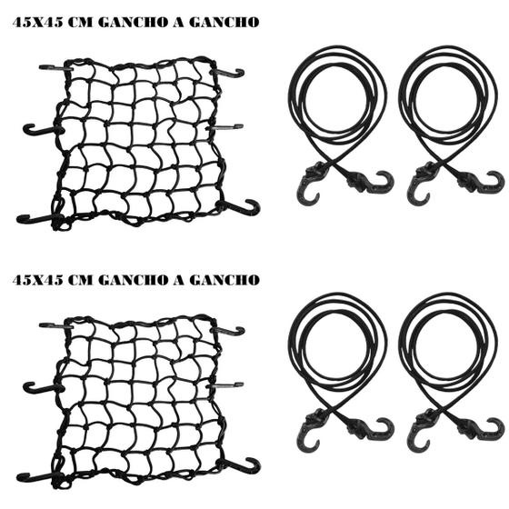 Imagem de 2 Redinha Aranha Moto 45x45 Gancho A Gancho + 4 Elastico Extensor 1 Metro