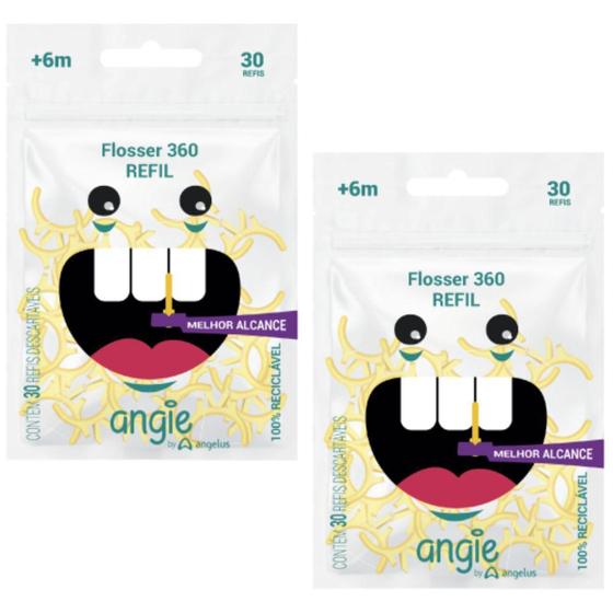 Imagem de 2 Refis Fio Dental Infantil Flosser 360 - 30uni - Angie