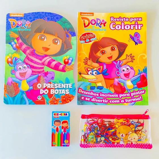 Imagem de 2 Revistas Dora Aventureira Ler E Colorir Giz + Nécessaire