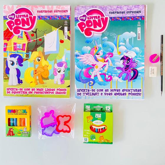 Imagem de 2 Revistas My Little Pony Colorir/atividades + lápis Massinha