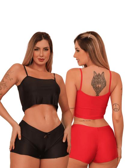 Imagem de 2 short doll virginia cropped - preto e vermelho