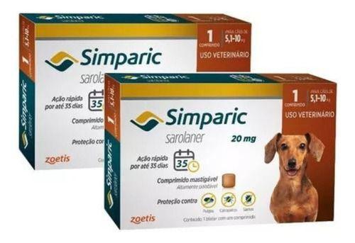 Imagem de 2 Simparic Antipulga Carrapato E Sarna 20 Mg 5,1 A 10 Kg 2cp