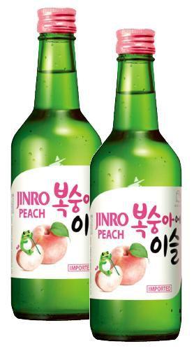 Imagem de 2 soju importado aroma de pêssego 13% jinro peach - 360ml