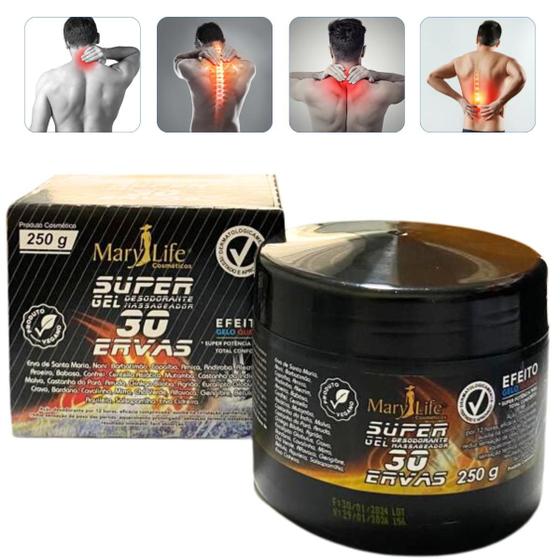 Imagem de 2 Super Gel Desodorante Massageador Mary Life 30 Ervas Pote 250g