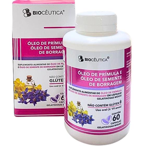 Imagem de 2 Suplemento Alimentar Biocêutica Óleo de Prímula e Óleo de Semente de Borragem Pote 60 Cápsulas